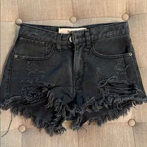 Washed black denim cut offs